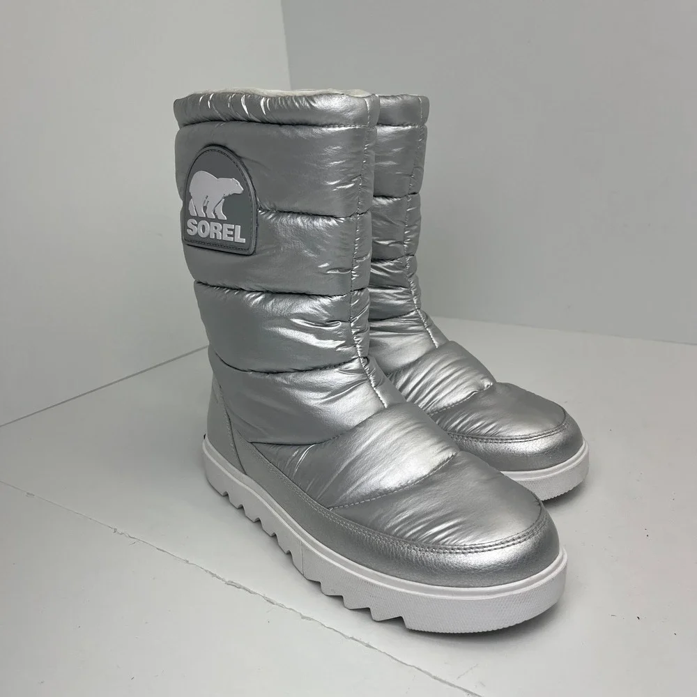 Sorel Waterproof Metallic Silver Puffer Snow Boots‎ Womens 9.5 Après Ski Y2K